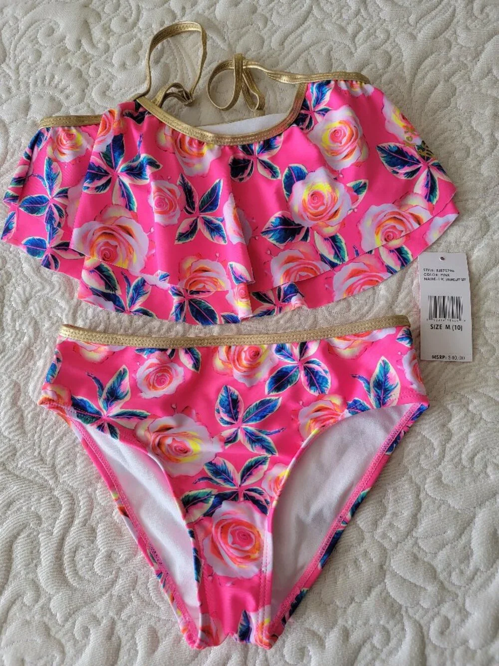 Betsey Johnson girls roses swim 2pc suit- tag detached - Picture 1 of 9